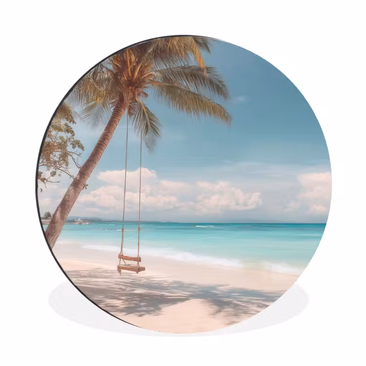 Palmboom - Schommel - Strand - Lucht Wandcirkel aluminium klein -3d