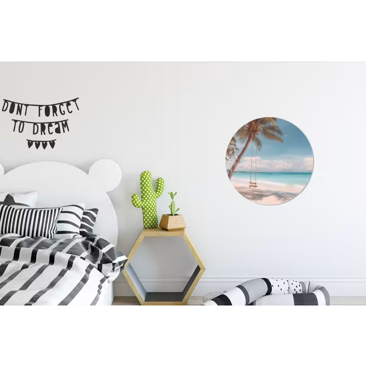 Palmboom - Schommel - Strand - Lucht Wandcirkel aluminium klein -kinderkamer