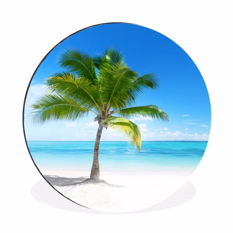 Palmboom - Strand - Zee - Zomer Wandcirkel aluminium klein -3d