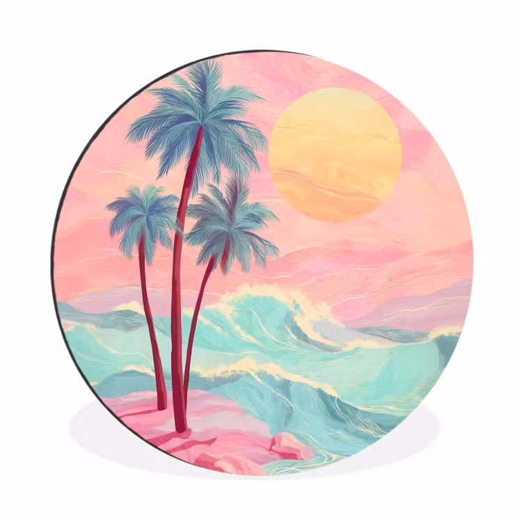 Palmbomen - Golven - Zee Wandcirkel aluminium klein -3d