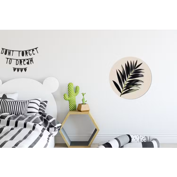 Palmblad - Subtiel - Groen - beige Wandcirkel aluminium klein -kinderkamer