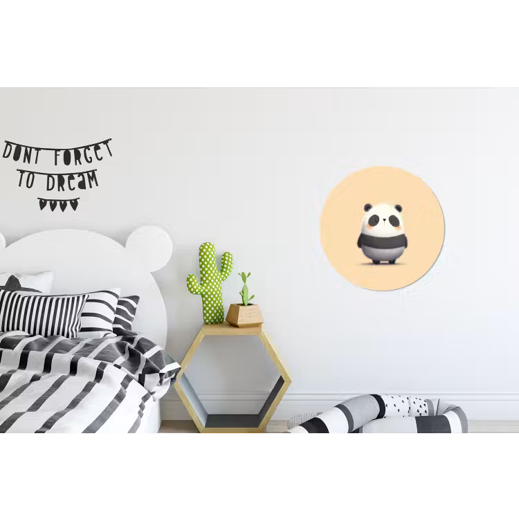 Panda - Beige - Minimalistisch Wandcirkel aluminium klein -kinderkamer