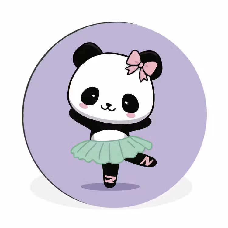 Panda - Paars - Sierlijk - Kawaii Wandcirkel aluminium klein -3d