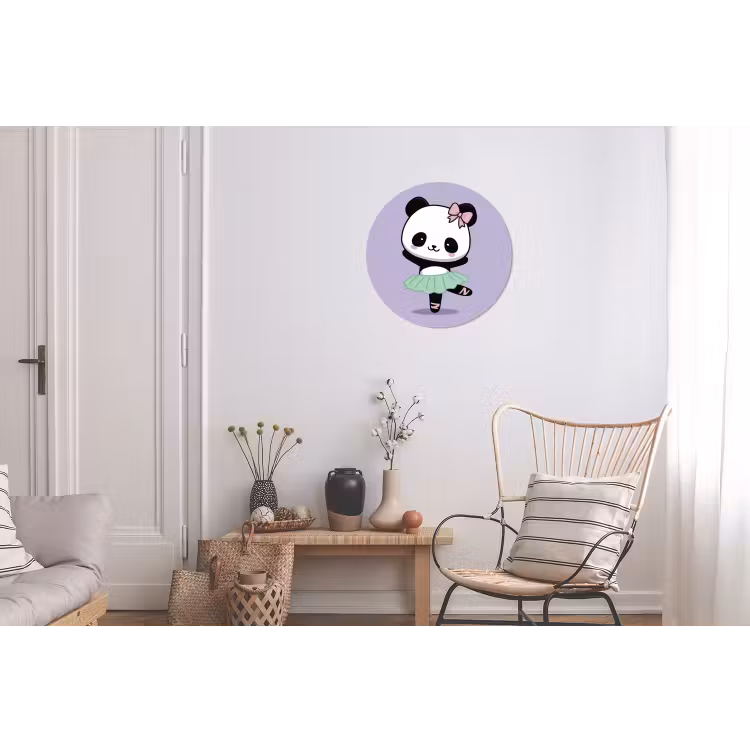 Panda - Paars - Sierlijk - Kawaii Wandcirkel aluminium klein -woonkamer