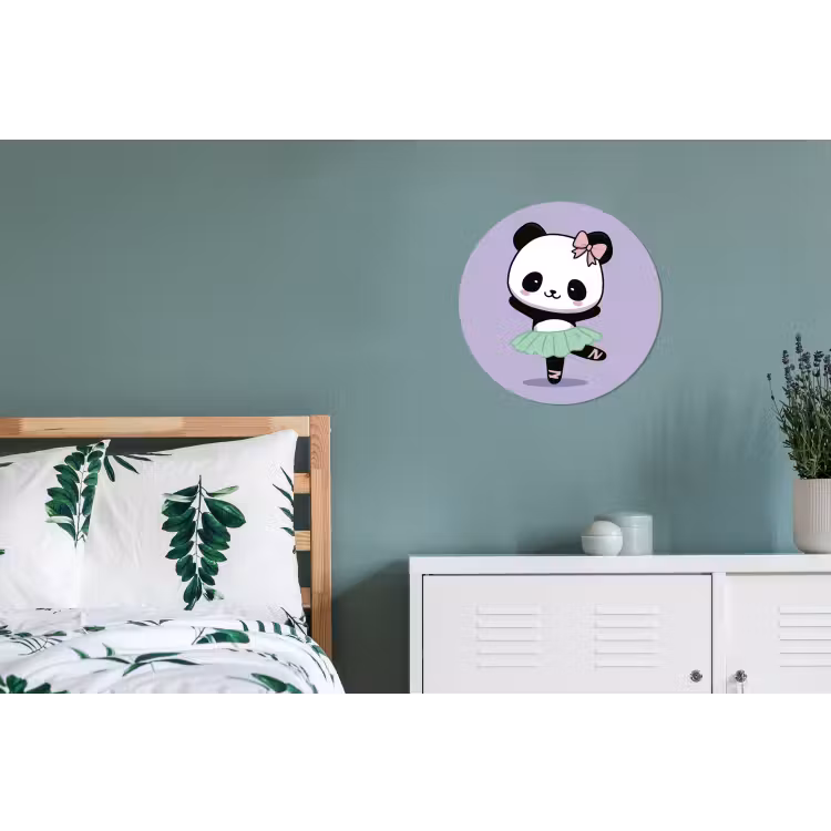Panda - Paars - Sierlijk - Kawaii Wandcirkel aluminium klein -slaapkamer