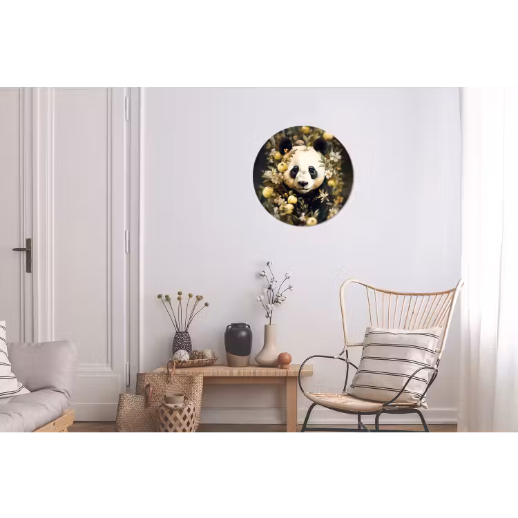 Panda - Pandabeer - Wilde dieren - Natuur - Bloemen Wandcirkel aluminium klein -woonkamer