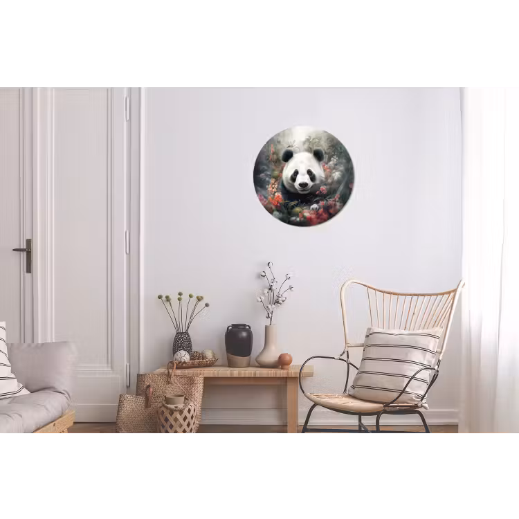 Panda - Wilde dieren - Bloemen - Natuur Wandcirkel aluminium klein -woonkamer