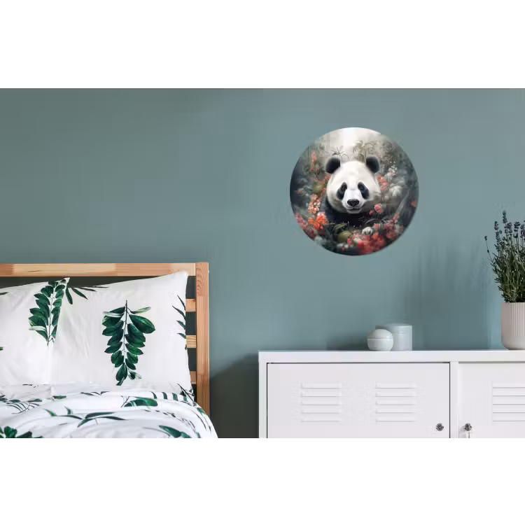 Panda - Wilde dieren - Bloemen - Natuur Wandcirkel aluminium klein -slaapkamer