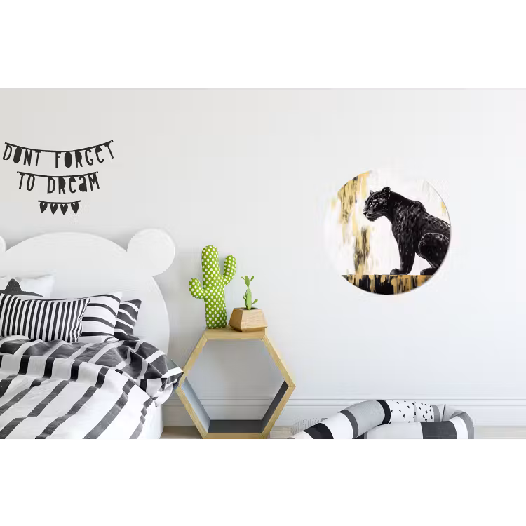 Panter - Zwart - Abstract - Goud Wandcirkel aluminium klein -kinderkamer