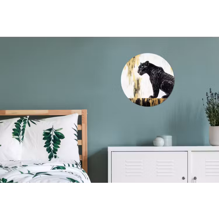 Panter - Zwart - Abstract - Goud Wandcirkel aluminium klein -slaapkamer