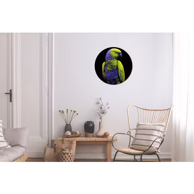Papegaai - Veren - Opvallend - Groen Wandcirkel aluminium klein -woonkamer