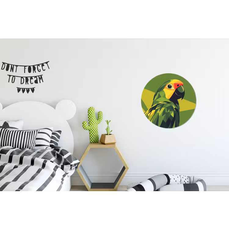 Papegaai - Groen - Snavel - Abstract Wandcirkel aluminium klein -kinderkamer