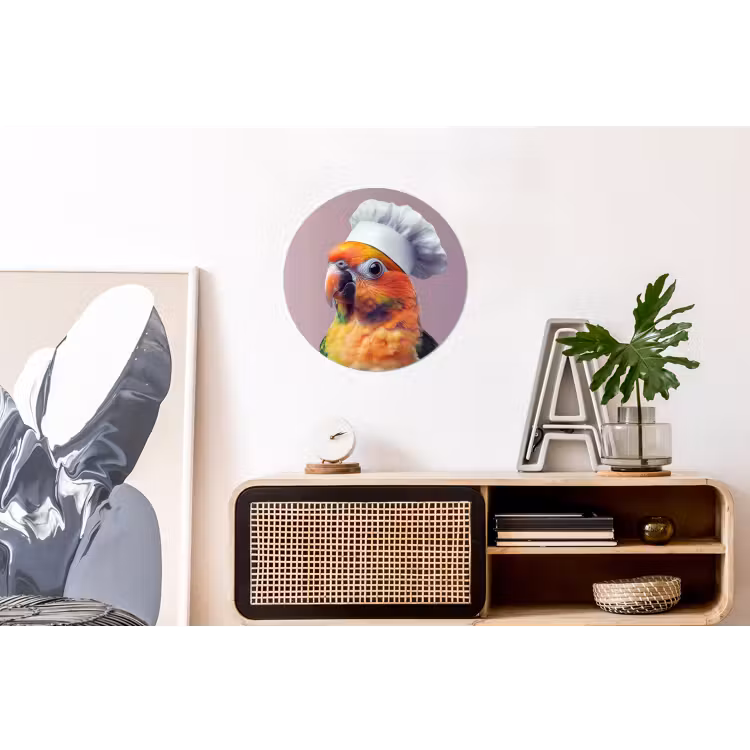 Papegaai - Koksmuts - Nieuwsgierig - Vogel Wandcirkel aluminium klein -kantoor