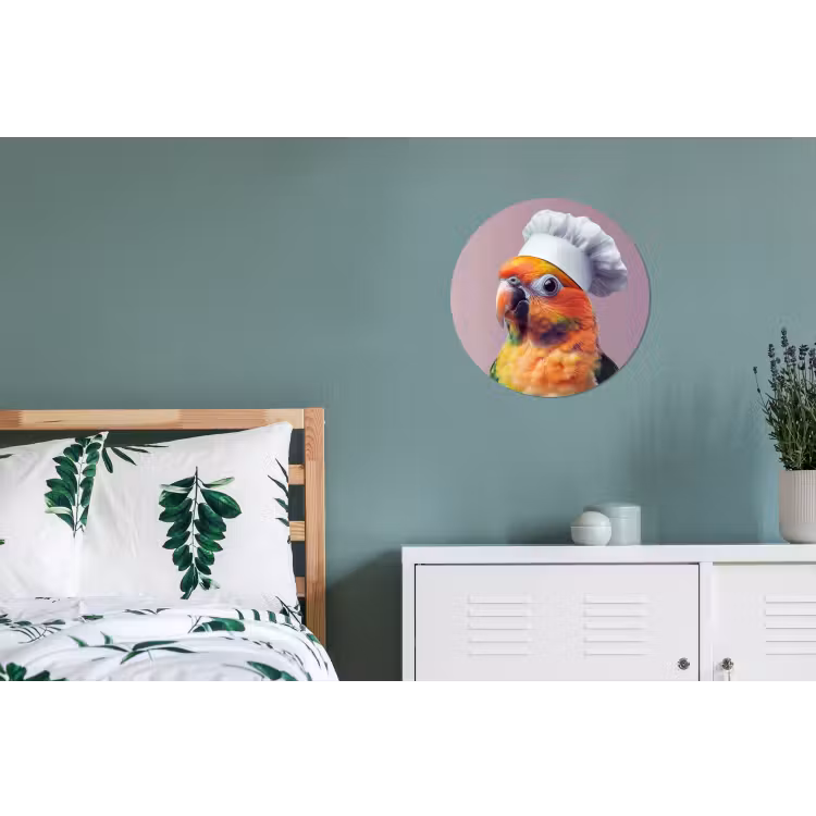 Papegaai - Koksmuts - Nieuwsgierig - Vogel Wandcirkel aluminium klein -slaapkamer