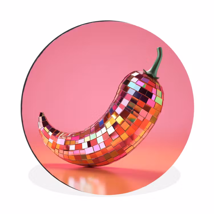 Peper - Disco - Rood - Glitter Wandcirkel aluminium klein -3d