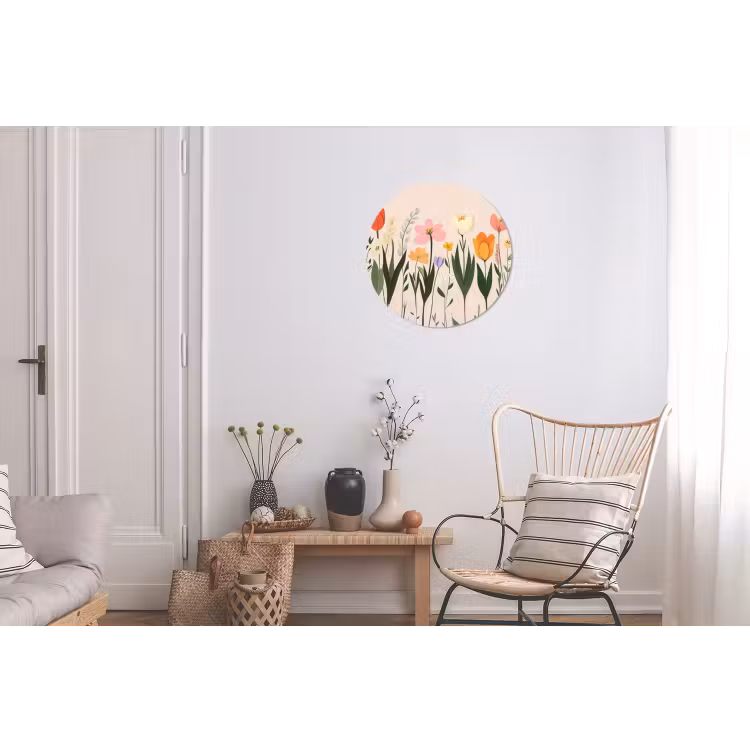 Pasteltinten - Bloemen - Illustratie Wandcirkel aluminium klein -woonkamer