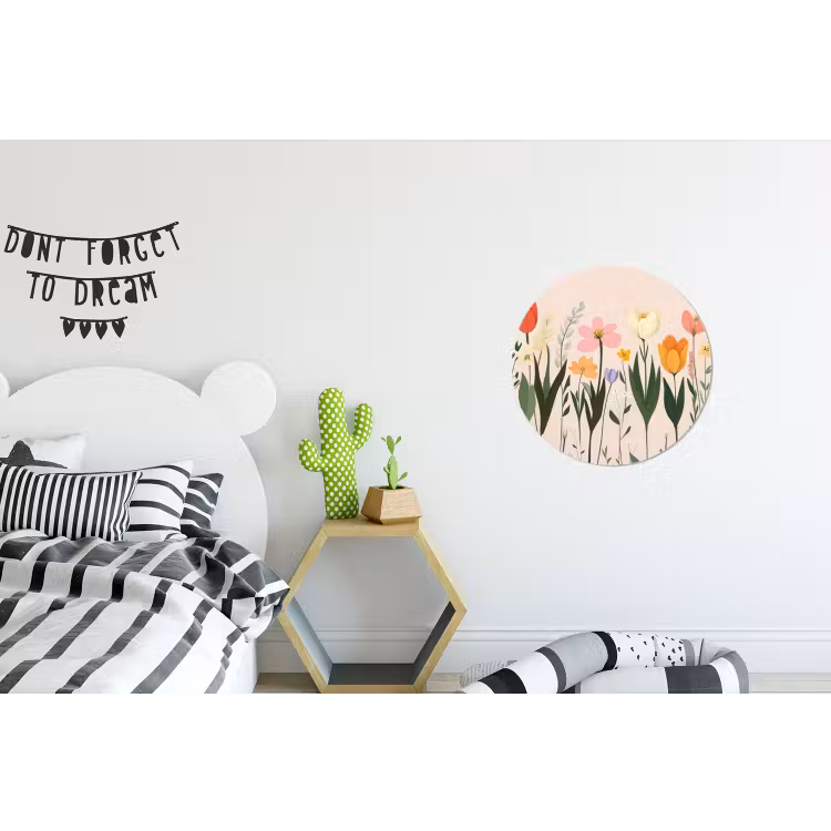 Pasteltinten - Bloemen - Illustratie Wandcirkel aluminium klein -kinderkamer