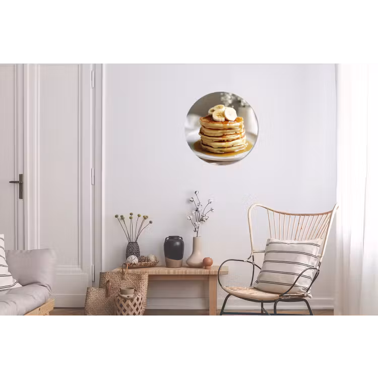 Pannenkoeken - Banaan - Siroop - Wit - Beige Wandcirkel aluminium klein -woonkamer