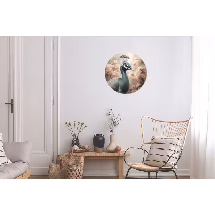 Pauw - Vogels - Bloemen - Boom - Botanisch Wandcirkel aluminium klein -woonkamer