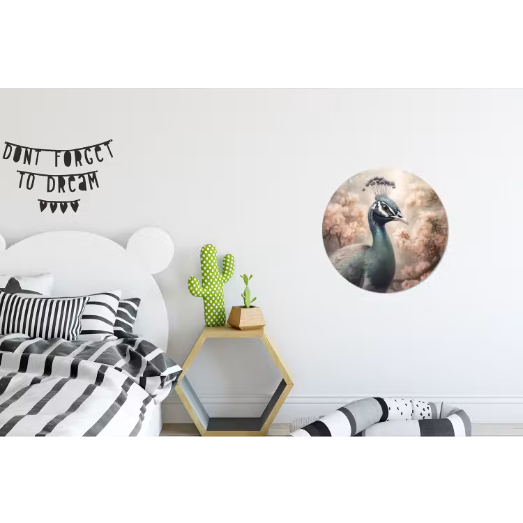 Pauw - Vogels - Bloemen - Boom - Botanisch Wandcirkel aluminium klein -kinderkamer