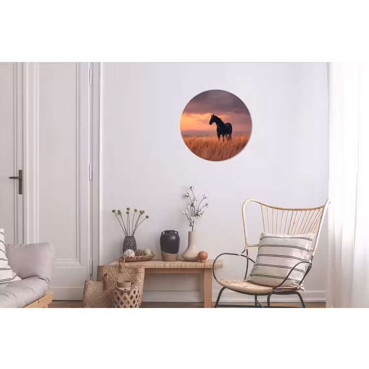 Paard - Wolken - Open veld Wandcirkel aluminium klein -woonkamer