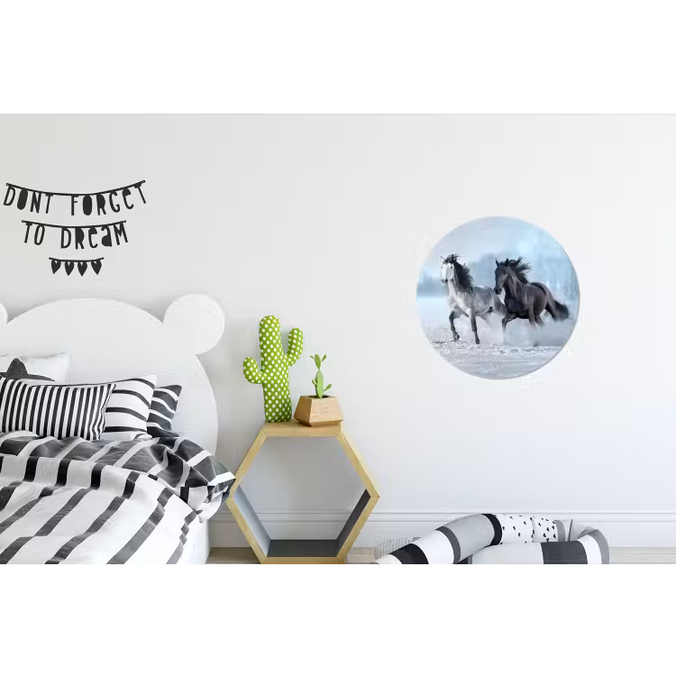 Paarden - Winter - Dieren - Natuur - Sneeuw Wandcirkel aluminium klein -kinderkamer