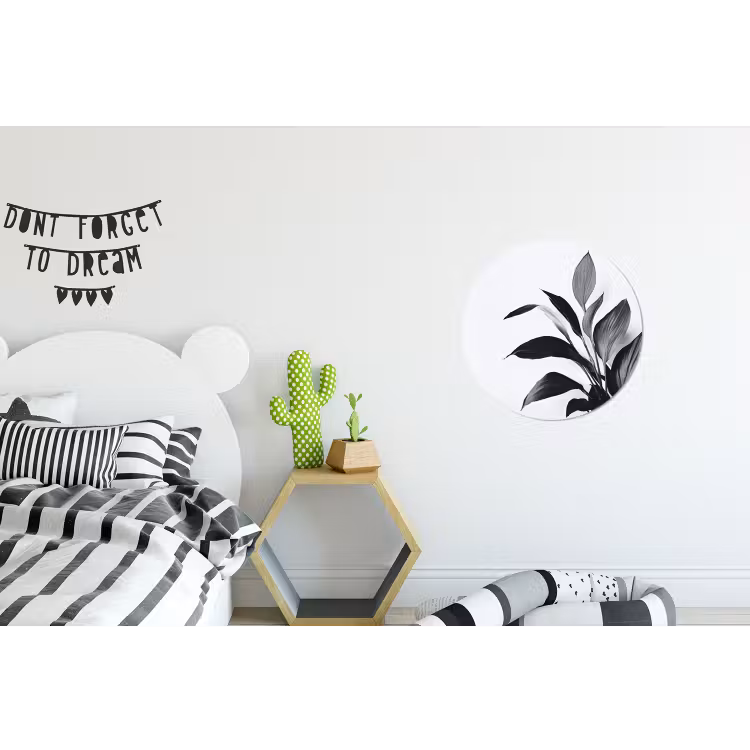 Plant - Bladeren - Minimalistisch - Zwart Wandcirkel aluminium klein -kinderkamer
