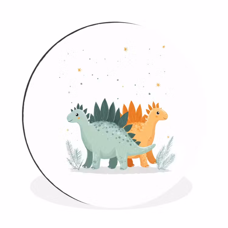Planten - Sterren - Dinosaurussen - Oranje Wandcirkel aluminium klein -3d
