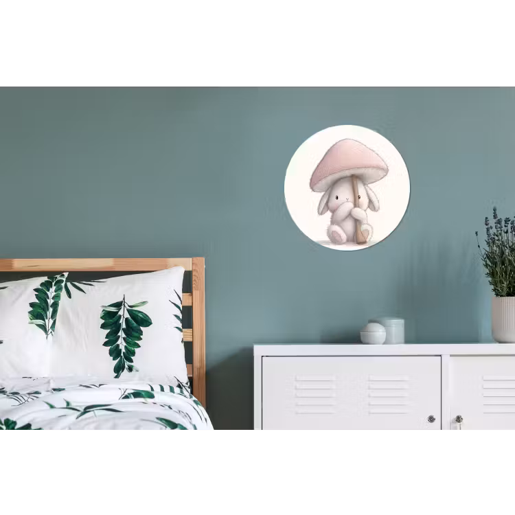 Paddenstoel - Konijn - Roze Wandcirkel aluminium klein -slaapkamer