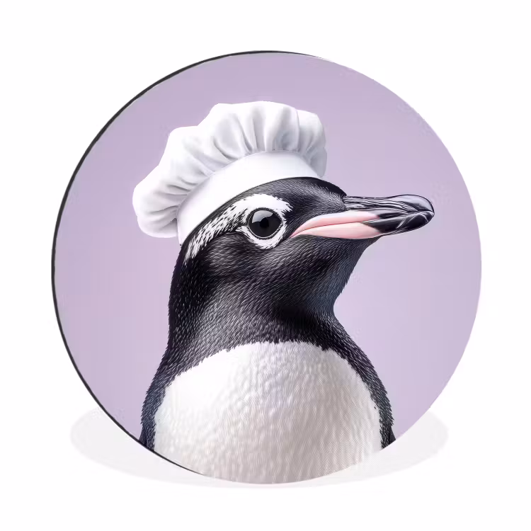 Pinguïn - Koksmuts - Lief - Paars Wandcirkel aluminium klein -3d