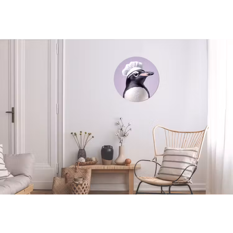 Pinguïn - Koksmuts - Lief - Paars Wandcirkel aluminium klein -woonkamer