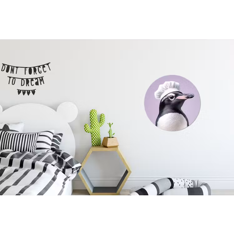 Pinguïn - Koksmuts - Lief - Paars Wandcirkel aluminium klein -kinderkamer
