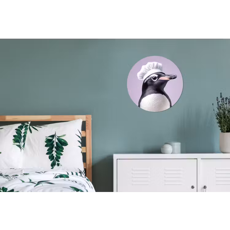 Pinguïn - Koksmuts - Lief - Paars Wandcirkel aluminium klein -slaapkamer