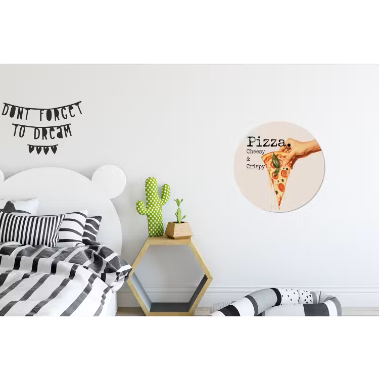 Pizza - Kaas - Pepperoni Wandcirkel aluminium klein -kinderkamer