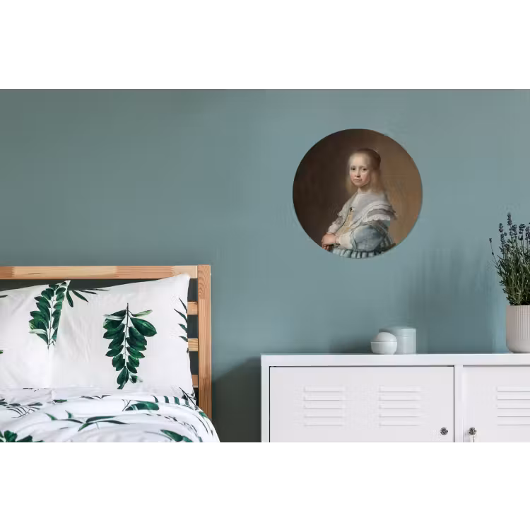Portret van een meisje in het blauw - Schilderij van Johannes Cornelisz. Verspronck Wandcirkel aluminium klein -slaapkamer