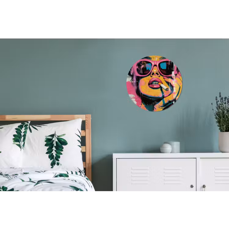 Portret - Vrouw - Abstract - Zonnebril Wandcirkel aluminium klein -slaapkamer