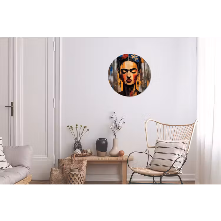 Portret - Vrouw - Bloemen Wandcirkel aluminium klein -woonkamer