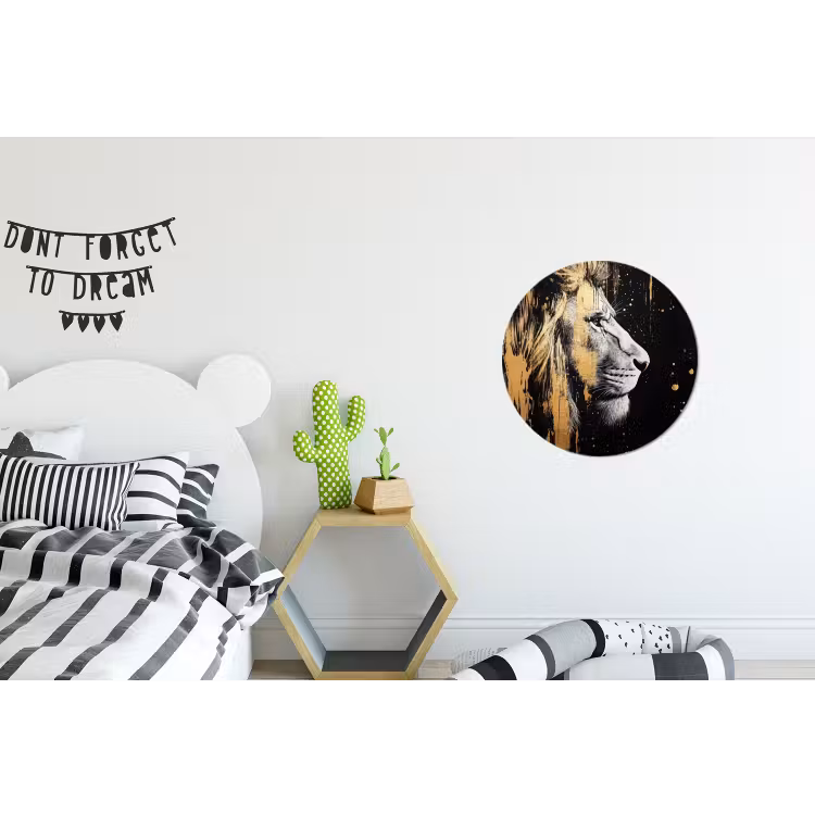 Portret - Leeuw - Abstract - Goud Wandcirkel aluminium klein -kinderkamer