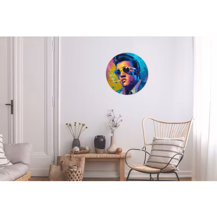 Portret - Sigaret - Kleurrijk - Bril Wandcirkel aluminium klein -woonkamer