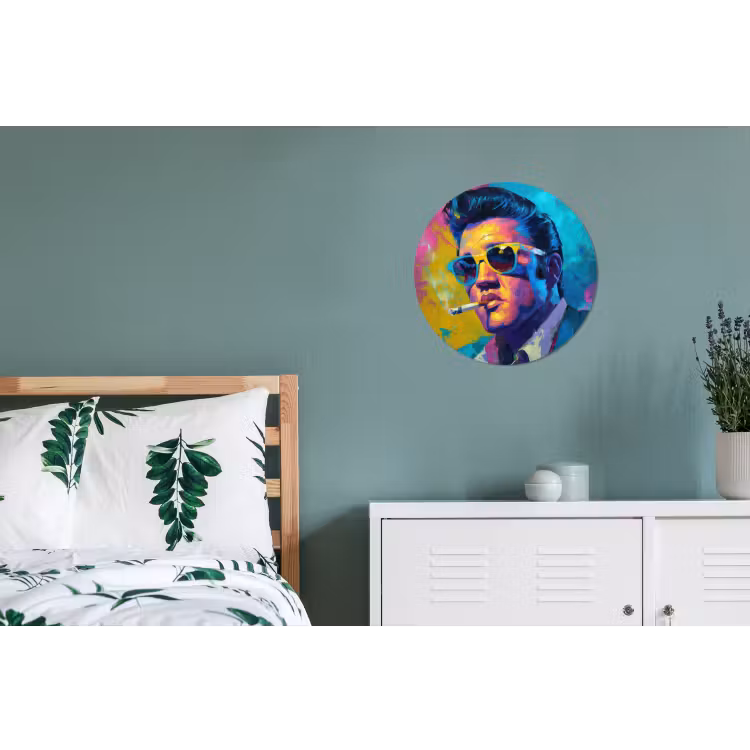 Portret - Sigaret - Kleurrijk - Bril Wandcirkel aluminium klein -slaapkamer