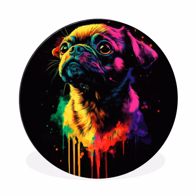 Puck - Hond - Verf - Kleuren Wandcirkel aluminium klein -3d