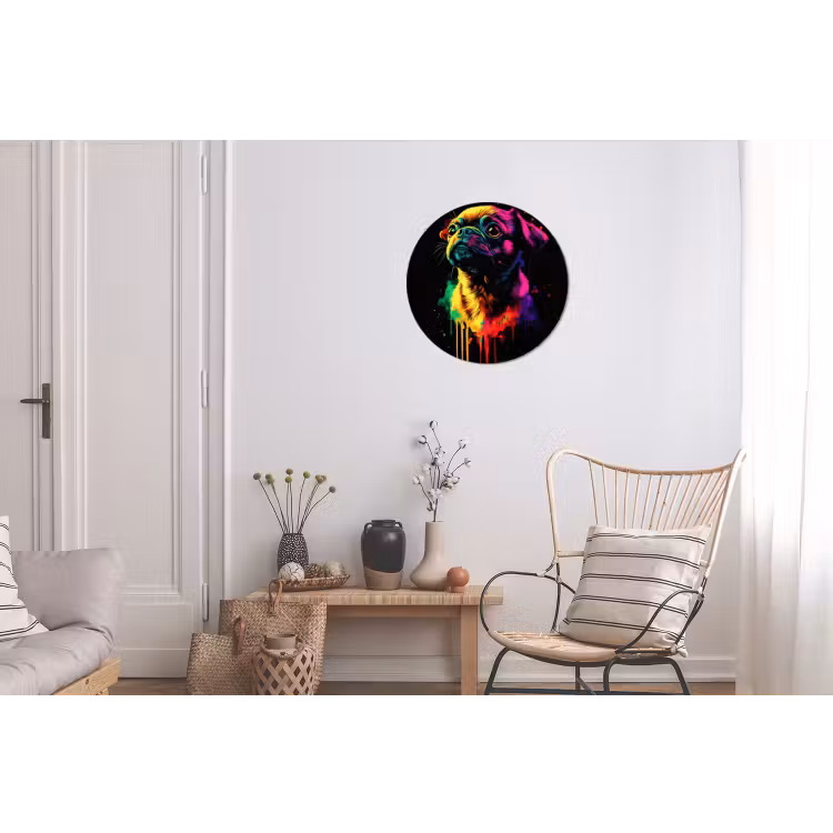 Puck - Hond - Verf - Kleuren Wandcirkel aluminium klein -woonkamer