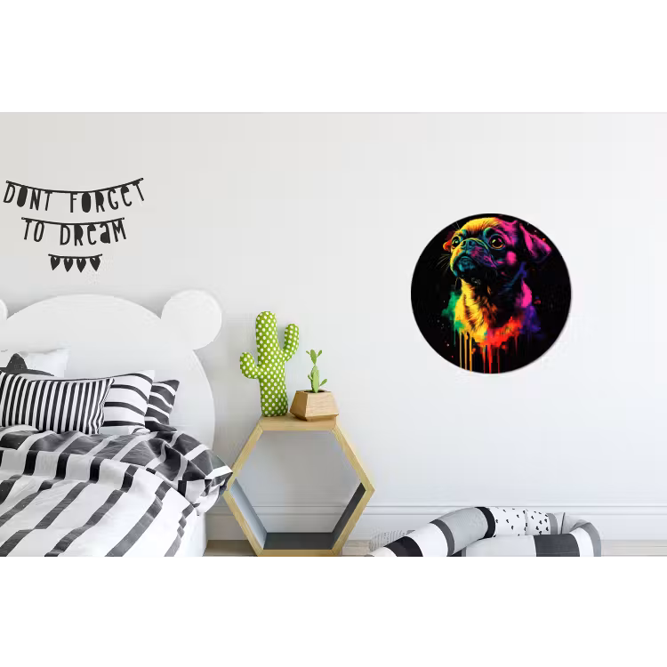 Puck - Hond - Verf - Kleuren Wandcirkel aluminium klein -kinderkamer