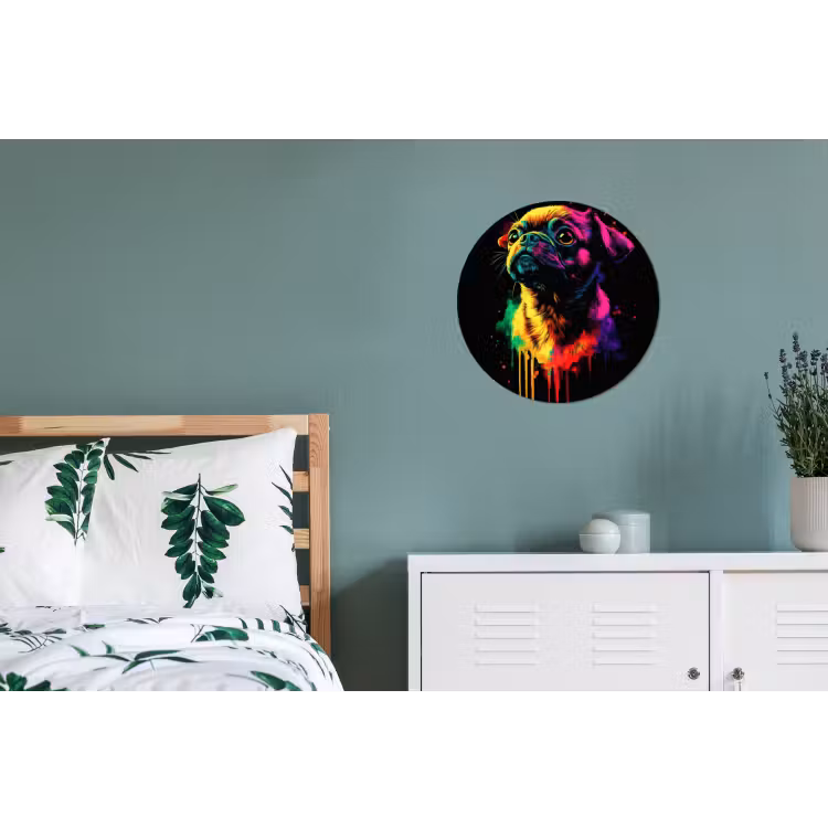 Puck - Hond - Verf - Kleuren Wandcirkel aluminium klein -slaapkamer
