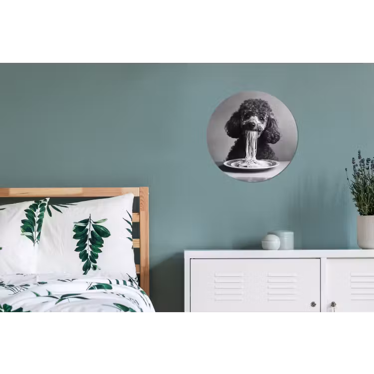 Poedel - Hond - Zwart - Wit - Schattig - Pasta Wandcirkel aluminium klein -slaapkamer