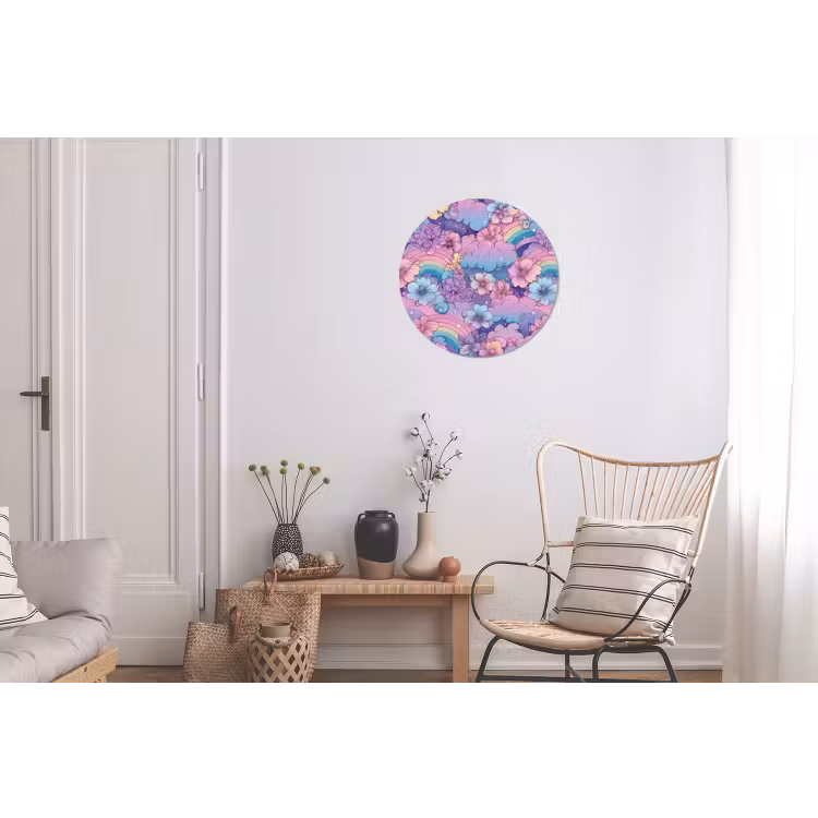 Regenbogen - Bloemen - Kleurrijk - Wolken Wandcirkel aluminium klein -woonkamer