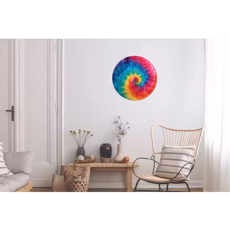 Regenboog - Tie dye - Kleurrijk - Blauw Wandcirkel aluminium klein -woonkamer
