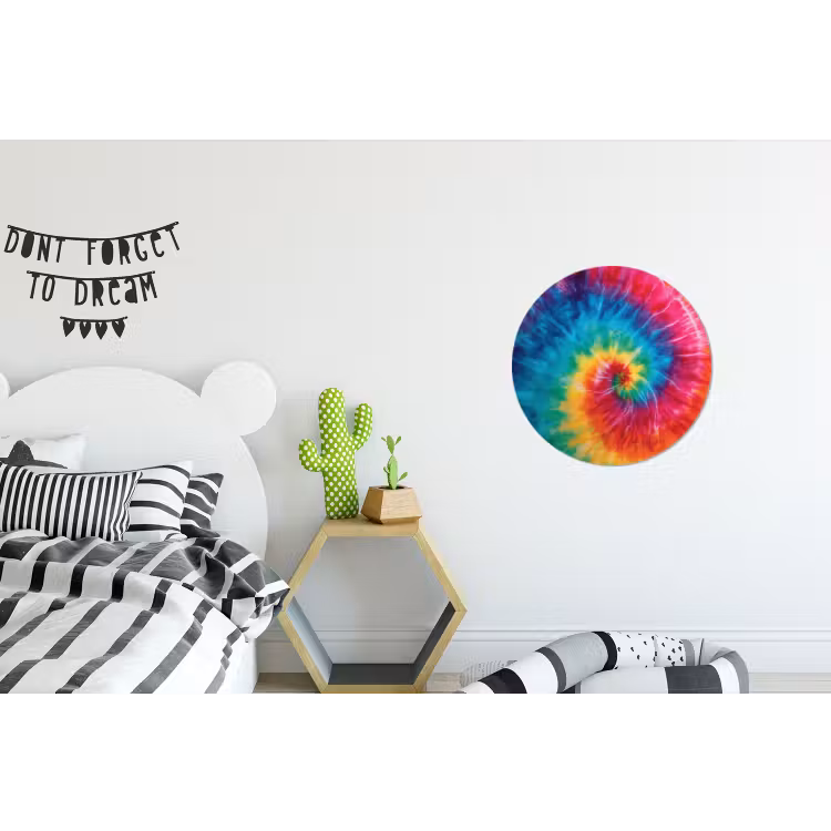 Regenboog - Tie dye - Kleurrijk - Blauw Wandcirkel aluminium klein -kinderkamer