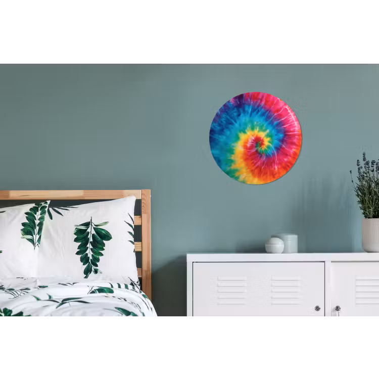 Regenboog - Tie dye - Kleurrijk - Blauw Wandcirkel aluminium klein -slaapkamer
