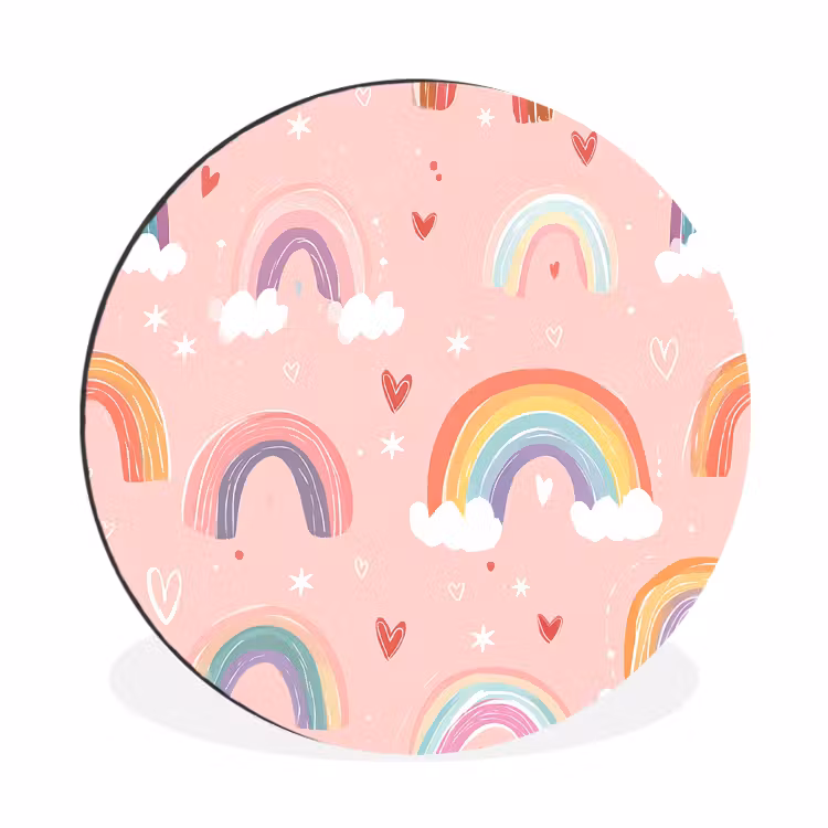 Regenboog - Patroon - Pastel - Handgetekend Wandcirkel aluminium klein -3d
